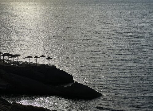 Beautiful sea with shining silvery water on a summer evening twilight.