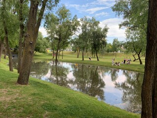 the river in the park. Troyeshchyna Kyiv Ukraine. Summer in the city.
