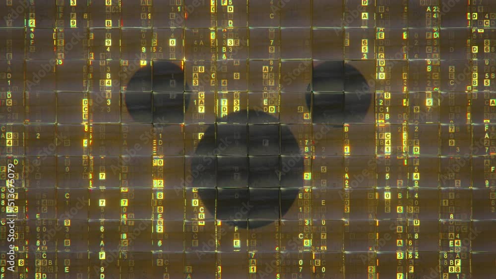 Poster wow emoji and digital code behind glass tiles. seamless loop 3d animation