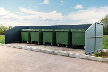 Garbage city containers. Photo on the topic of waste disposal.
