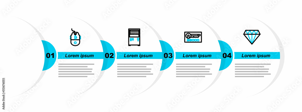 Aufkleber set line diamond, create account screen, computer and mouse gaming icon. vector