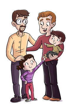 Illustration of gay family with children
