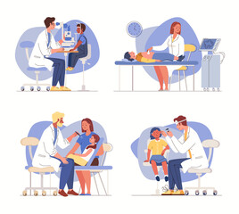 Set of plot illustrations of children's medical diagnostics 