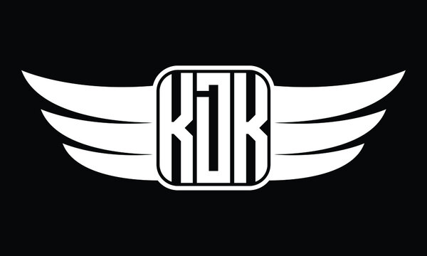 KDK three Letter Wings Flying Initial wing symbol minimalist creative concept flag icon professional logo design Vector template with abstract black and white tattoo