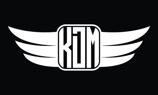 KDM three Letter Wings Flying Initial wing symbol minimalist creative concept flag icon professional logo design Vector template with abstract black and white tattoo