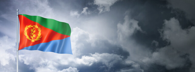 Eritrean flag on a cloudy sky
