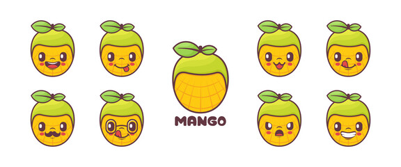 cute mango fruit cartoon. fresh fruit vector illustration. icon, emoticons, cartoons