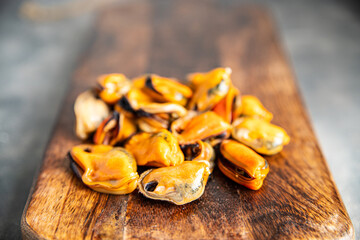 mussels ready to eat seafood fresh healthy meal food snack diet on the table copy space food background rustic top view