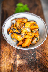 mussels ready to eat seafood fresh healthy meal food snack diet on the table copy space food background rustic top view