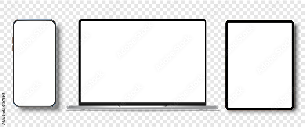 Poster a set of modern gadgets, devices such as a phone, laptop, tablet isolated on a white background. the