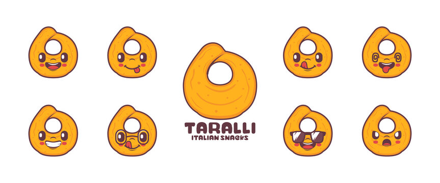 Taralli cartoon. italian snack vector illustration. icon, emoticons, cartoons