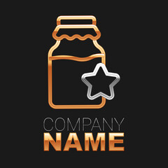 Line Jar of honey icon isolated on black background. Food bank. Sweet natural food symbol. Colorful outline concept. Vector