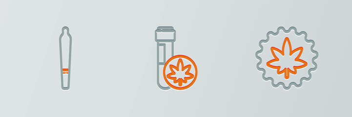 Set line Marijuana or cannabis leaf, joint and Chemical test tube with marijuana icon. Vector © vector_v