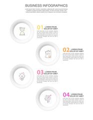 Modern vector infographics with four circles. Business template with 4 steps for diagram, web, banner, presentations, flowchart, content, levels, chart, graphic, timeline