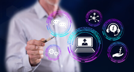 Man touching an online support concept