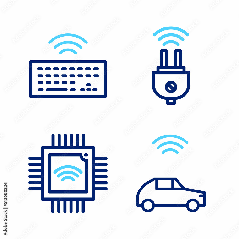 Poster set line smart car system with wireless, processor microcircuits cpu, electric plug and wireless key