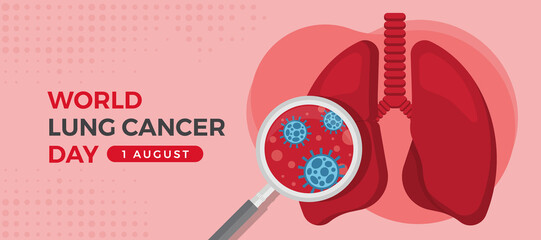 world lung cancer day - magnifier zoom cancer cells in lung on soft pink background vector design