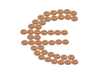 Euro symbol shaped with one euro coins. European union currency.