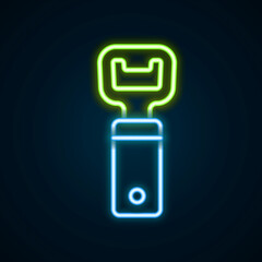 Glowing neon line Bottle opener icon isolated on black background. Colorful outline concept. Vector