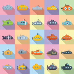 Fototapeta premium Submarine icons set flat vector. Periscope guard