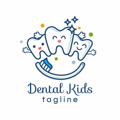 Cute Dental Kids Logo Design Vector
