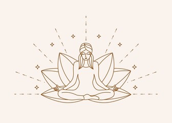Lotus Yoga Line Art Illustration Vector