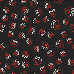 Line Acid rain and radioactive cloud icon isolated seamless pattern on black background. Effects of toxic air pollution on the environment. Vector