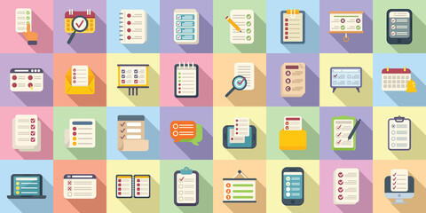 Task schedule icons set flat vector. Calendar agenda