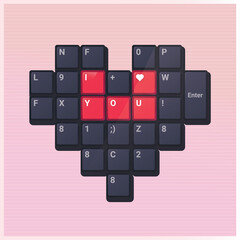 Keyboard heart with text "I Love You". Vector shape on pink background