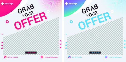 Set of  two Template feed for social media ad, design for fashion sale, vector with abstract shapes. New set of editable minimal banner templates. Suitable for social media posts website adds.