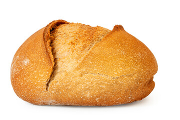 Whole grain bread with bran and dietary fiber isolated on white. Bakery and calorie concept