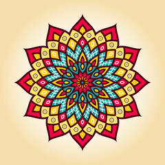 Vector hand drawn doodle mandala. Ethnic mandala with colorful tribal ornament. Isolated. Bright colors.