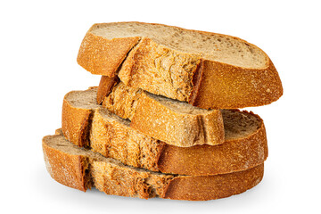 Stack of cutted grain bread with bran and dietary fiber isolated on white. Bakery and calorie concept