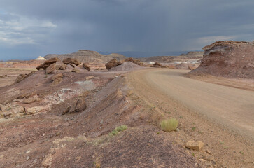 Crystal Geyser gravel road in the desert of southern Utah near Green River