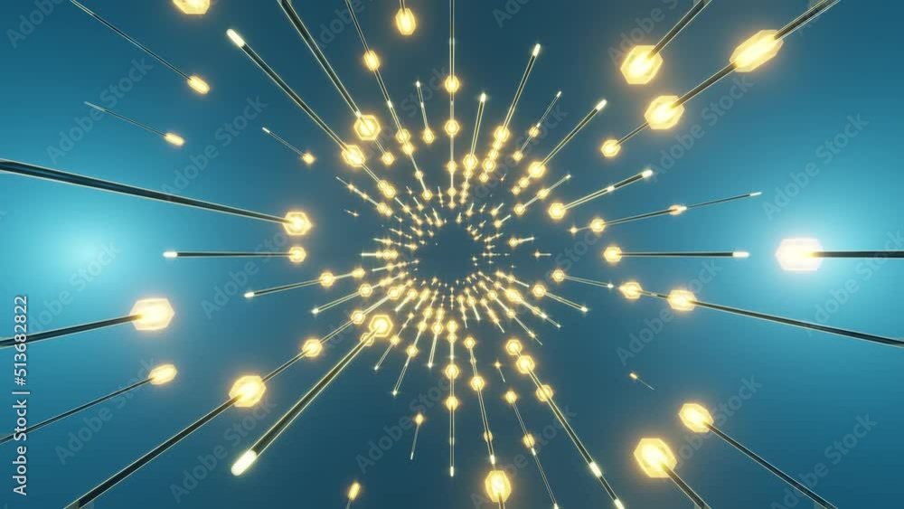 Poster Abstract tunnel with yellow light on a background pattern textured for design.3d rendering illustration.  Loops video.	