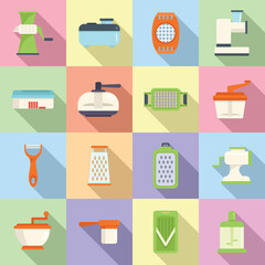 Vegetable cutter icons set flat vector. Chopper appliance