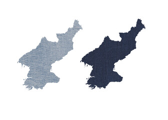Fototapeta premium Political divisions. Patriotic sublimation denim textured backgrounds set on white. Korea North