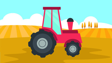 Tractor stands in a yellow field