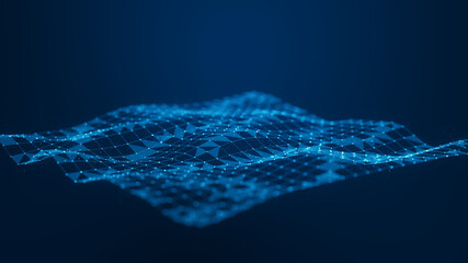 Abstract Plexus Blue Geometrical Shapes. Connection And Web Concept. Digital, Communication And Technology Network Background With Moving Lines And Dots.