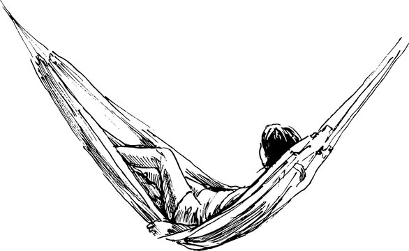 Hand sketch of a woman in a hammock. Vector illustration.
