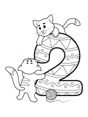 Coloring page - Numbers. Education and fun for childrens. Printable worksheet -2 one with a cat.