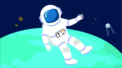 Obraz na płótnie Canvas Astronaut in a spacesuit in outer space against the background of the Earth
