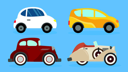The evolution of cars. Four generations of cars