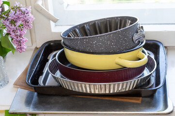 baking trays and baking pans in the kitchen