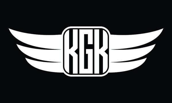 KGK three Letter Wings Flying Initial wing symbol minimalist creative concept flag icon professional logo design Vector template with abstract black and white tattoo