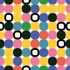 Abstract seamless pattern with colorful squares. Round corner geometric shapes.