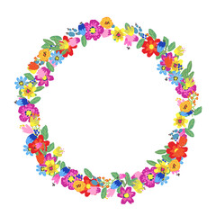 Vector floral wreath. Abstract flowers arrange in round border