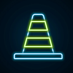 Glowing neon line Traffic cone icon isolated on black background. Colorful outline concept. Vector