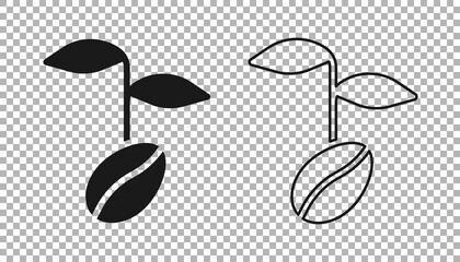Black Coffee beans icon isolated on transparent background. Vector