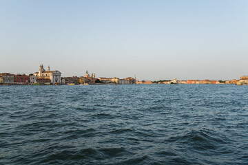 Fototapeta premium View of the Venetian lagoon from harbor in Venice, Italy
